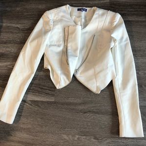 White Cropped Jacket, Leather Detailing